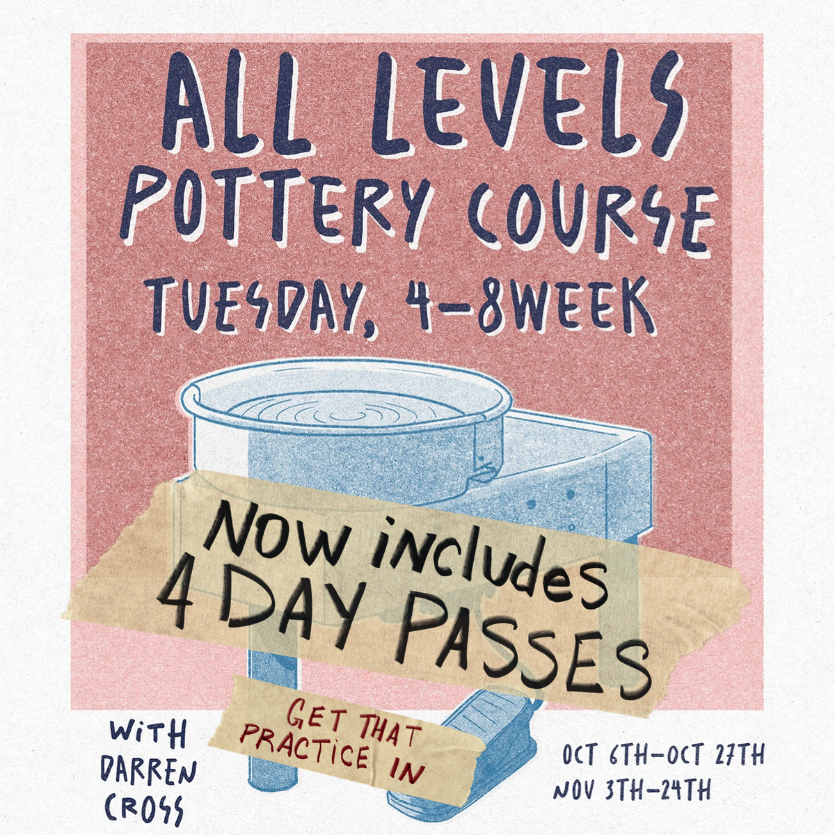 Tuesday Evening All Levels Pottery Course  4-8 Weeks